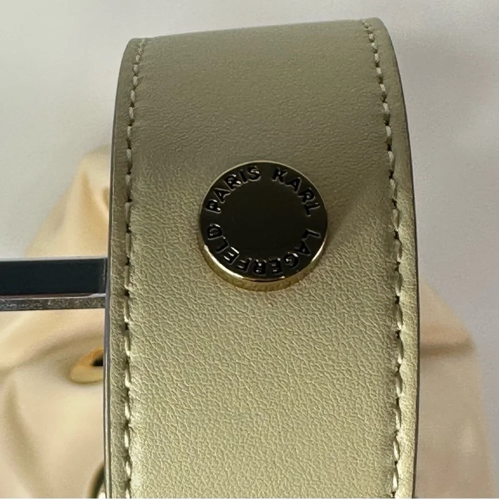 NEW Karl Lagerfeld Cream Desiree Leather Shoulder Crossbody Drawstring Bag - Picture 8 of 16
